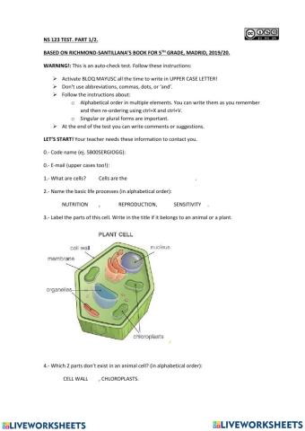 Cells Exam Study 5th grade