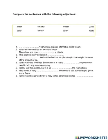 Adjectives for describing food