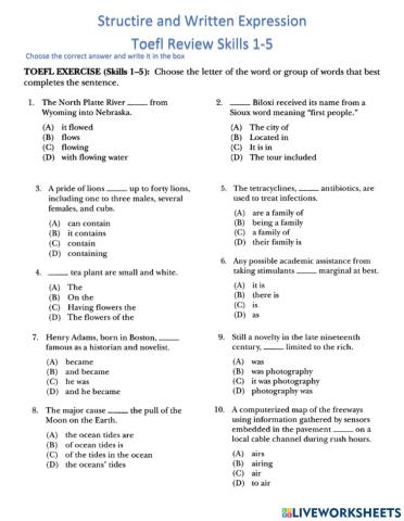 TOEFL Structure Skills 1-5