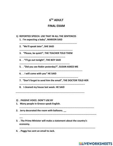 6TH ADULT FINAL EXAM 2021