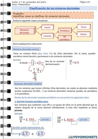 Clasificación de los números decimales