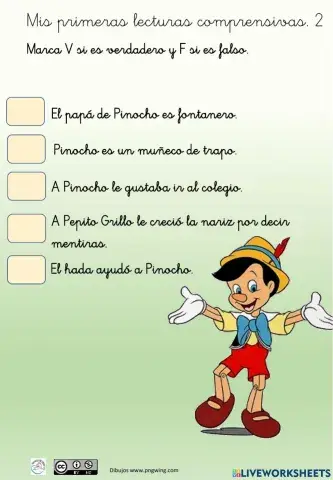 Lectura comprensiva Pinocho