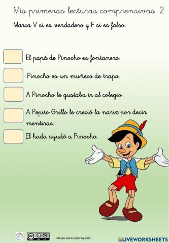 Lectura comprensiva Pinocho