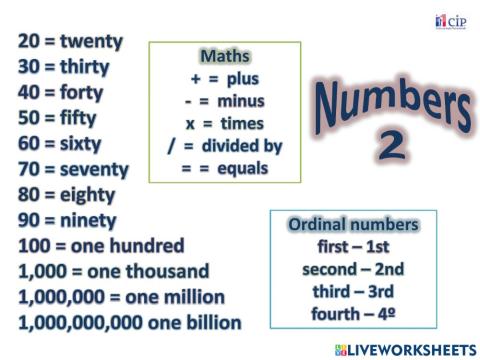 Vocabulary week 8 Numbers 2