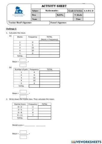 Mean From Frequency Table (H.A.)