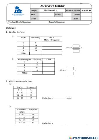 Mean From Frequency Table (M.A.)