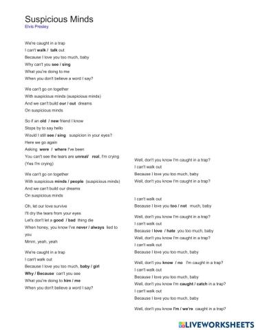Suspicious minds- Elvis Presley