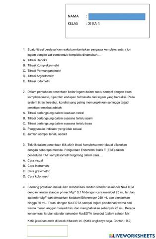 Ulangan Harian Titrasi Kompleksometri dan Redoks