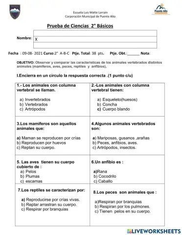 Prueba de Ciencias Naturales