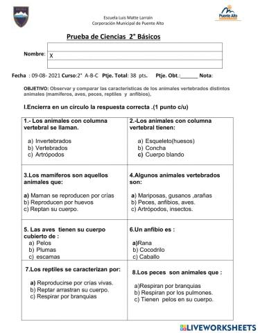 Prueba de Ciencias Naturales