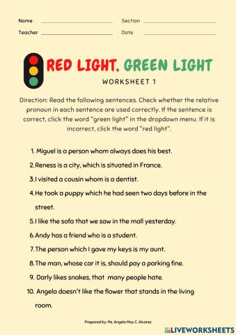 Red Light, Green Light: Identifying correct use of Relative Pronouns