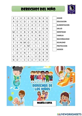 Sopa de letras de los derechos del niño