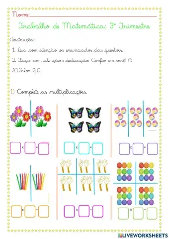 Exercícios de Matemática: multiplicação, adição e subtração