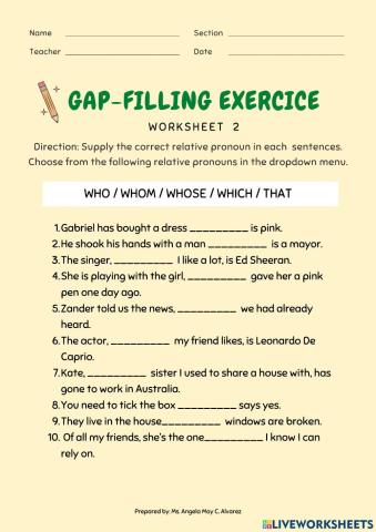 Gap-Filling Exercises: Supplying Correct Relative Pronoun