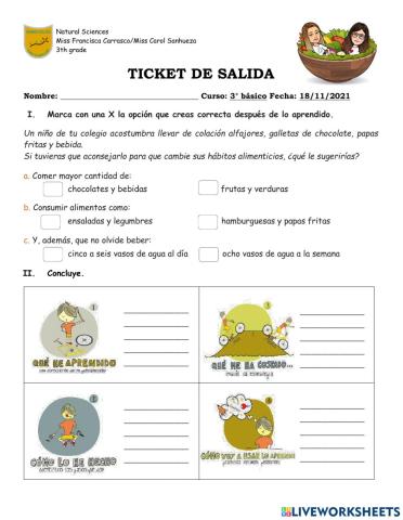 Ticket de salida inicio unidad 3°