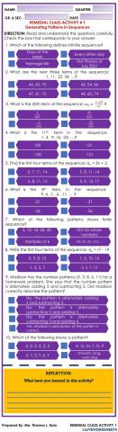 REMEDIAL CLASS ACTIVITY - 1: Generating Sequences in Patterns