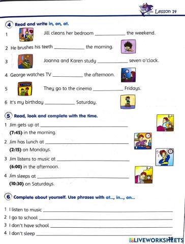 English year 3 Time and preposition of time ex. 2