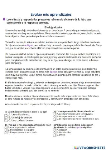 Comprensión lectora: El reloj y el peine