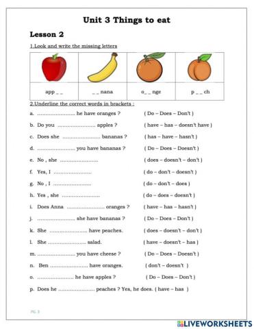 3 Things to eat lesson 2 e1 e2