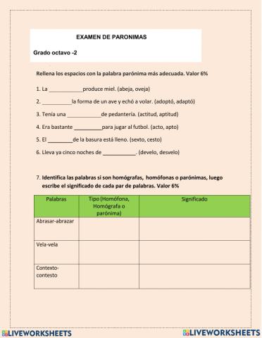 Clasificación de palabras