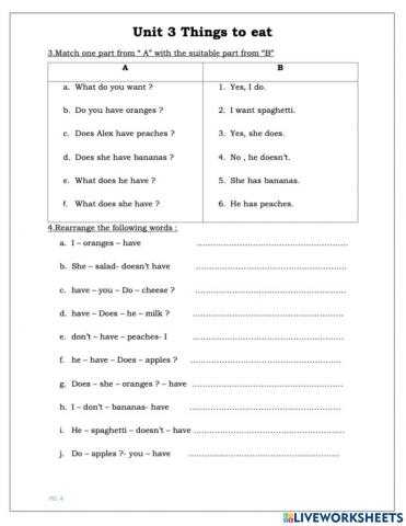 Unit 3: Things to eat lesson 2 e3 e4