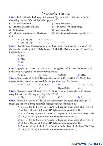 Ôn giữa kỳ 1 hóa 10- đề số 3 p2
