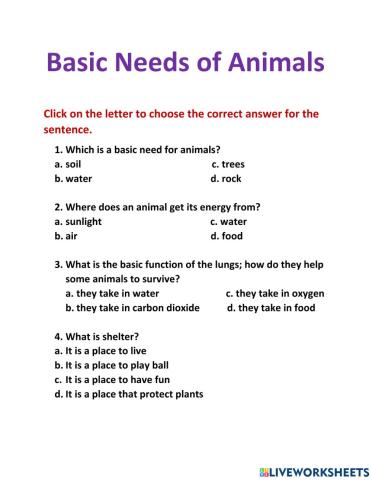 Basic Needs of Animals