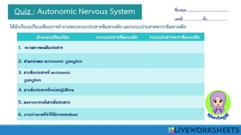 Quiz-ระบบประสาทอัตโนวัติ1