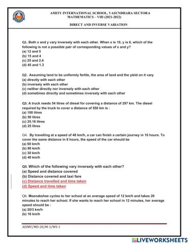 Direct and inverse mcq