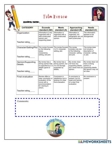 A film review rubric