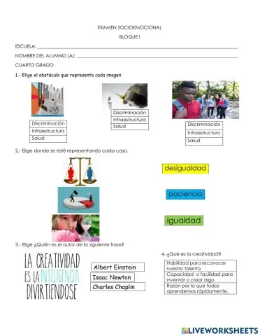 EXAMEN BLOQUE I CUARTO GRADO Socioemocional