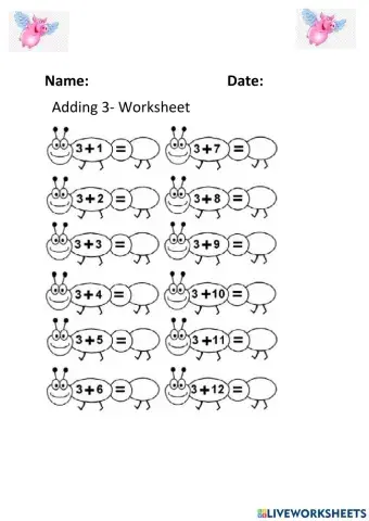 Adding 3 Worksheet