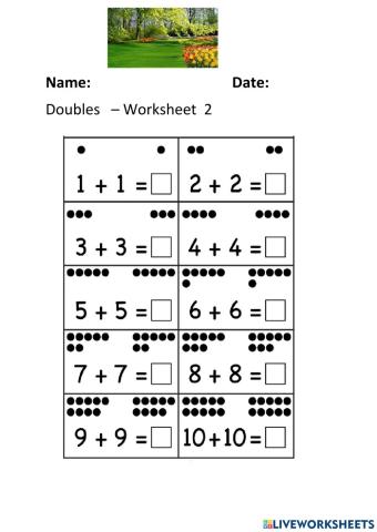 Doubles Worksheet 2