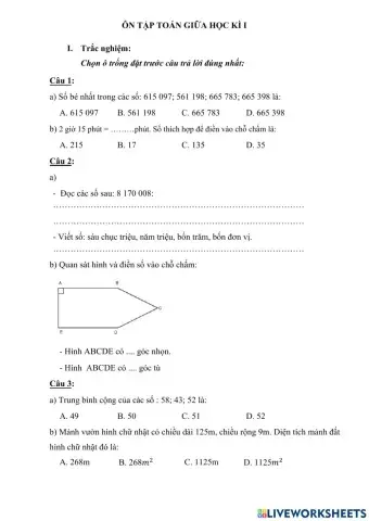 Ôn tập toán giữa học kì I