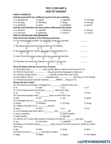 Test 1- Unit 6 - English 6