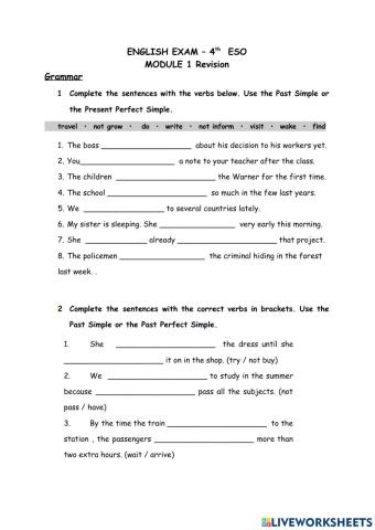Present perfect simple, past simple, past perfect simple, gerunds and to