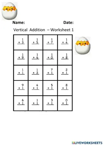 Vertical Addition Worksheet 1