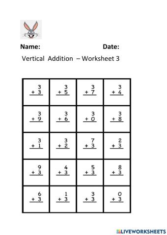 Vertcal Addition Worksheet 3