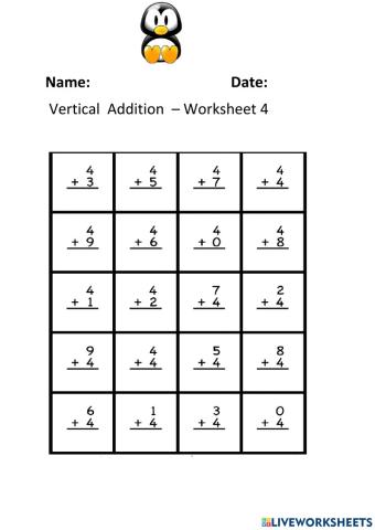 Vertical Addition Worksheet 4