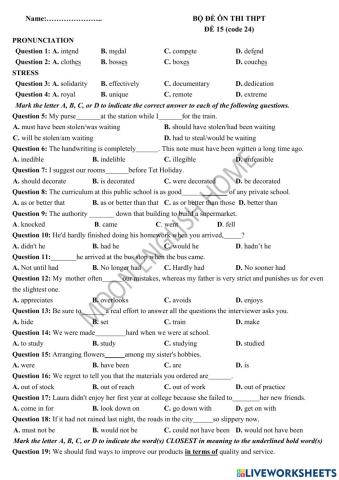 Grade 12- Test 15 (19-11)