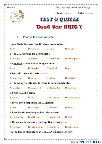 Englíhs 9 - Unit 1 - Visit from a pen pal