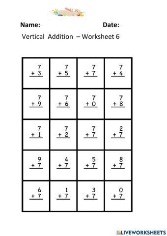 Vertical Addition Worksheet 6
