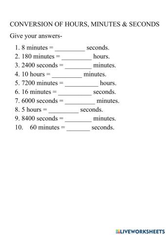 Conversion of Units of Time