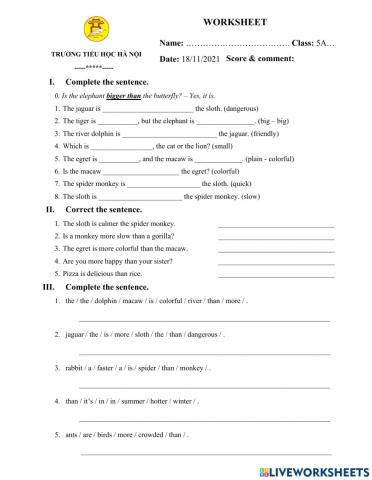 Animals - Comparatives