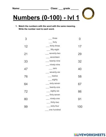 Numbers (0-100) - lvl 1