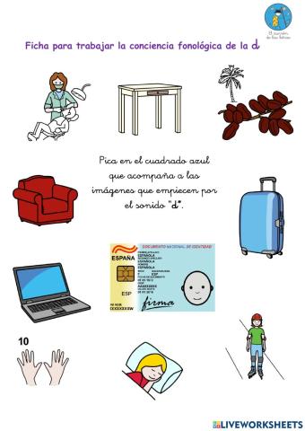 Ficha interactiva para trabajar conciencia fonológica del sonido “d” (El zurrón de las letras)