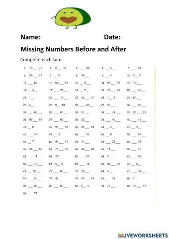 Missing Numbers Before Between and After