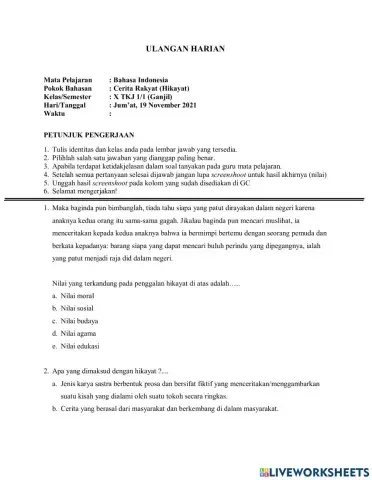 Ulangan Harian Teks Hikayat