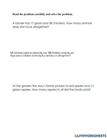 Addition word problems