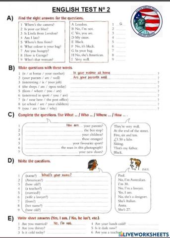 Verb to be exam nº 2